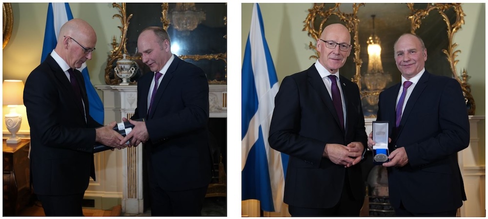 Scotland’s First Minister, John Swinney presents the Brave@Heart awards and Nam Macleod’s St Andrews to Bristow’s Graham Hamilton, who collected them on the crew's behalf
