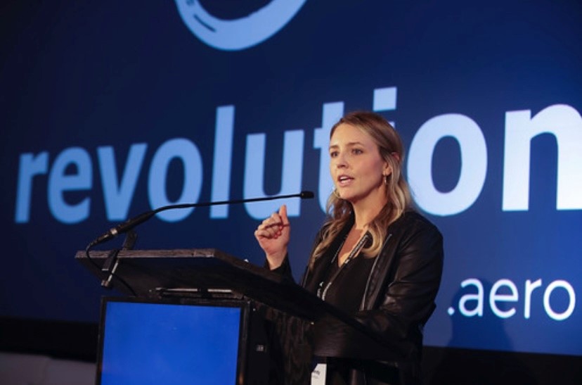 Mandy speaking at the 2022 Revolution Aero Conference in San Francisco
